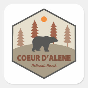 Pegatina Cuadrada Bosque Nacional Coeur D'Alene Oso