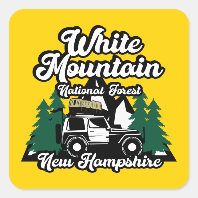 Pegatina Cuadrada Bosque nacional de Montaña Blanca New Hampshire (Anverso)