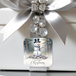 Pegatina Cuadrada Bosque paisajístico de Cute Gorgeman Snowman