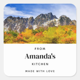 Pegatina Cuadrada Bosque paisajístico panorámico y montañas