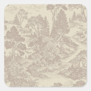 Pegatina Cuadrada Bosque Toile Animales del Bosque Botánico Vintage 