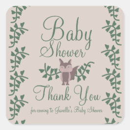 Pegatina Cuadrada Bosque Zorro Vegetación Baby Shower Rústico 