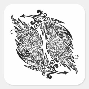 Pegatina Cuadrada Bosquejo inspirado de plumas