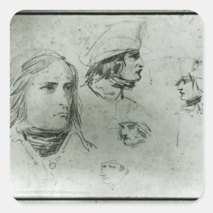 Pegatina Cuadrada Bosquejos de Napoleon Bonaparte, 1797