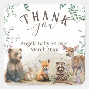 Pegatina Cuadrada Bosques de bosques Baby Shower