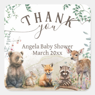 Pegatina Cuadrada Bosques de bosques Baby Shower