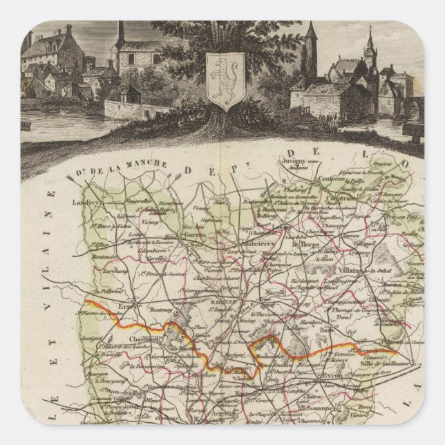 Pegatina Cuadrada Bosques, límites de distrito (Anverso)