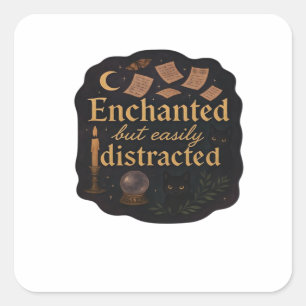 Pegatina Cuadrada Bosques místicos de fantasía Whimsigoth, lunas y m