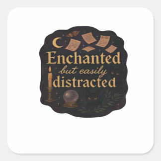 Pegatina Cuadrada Bosques místicos de fantasía Whimsigoth, lunas y m