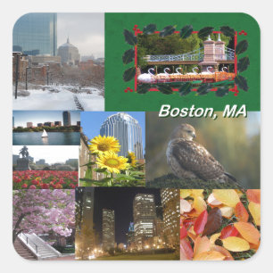 Pegatina Cuadrada Boston, Collage de fotos de Massachusetts