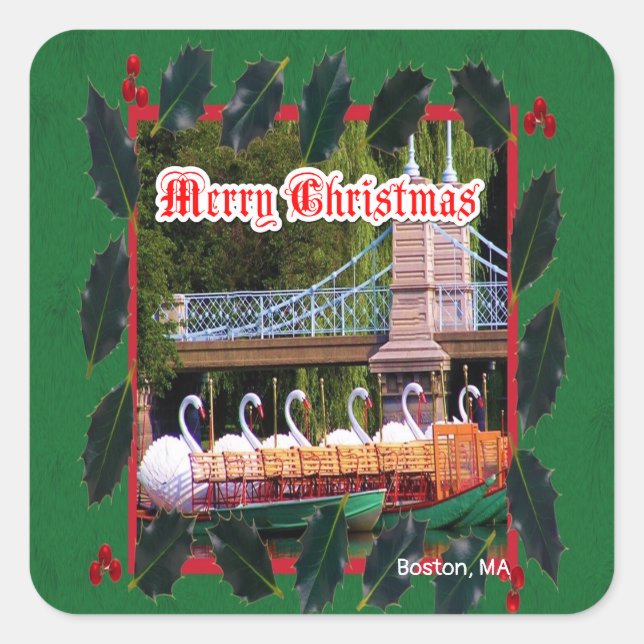 Pegatina Cuadrada Boston, MAMÁES - Feliz Navidad (Anverso)