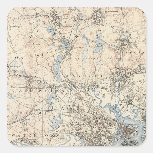 Pegatina Cuadrada Boston, Massachusetts (Anverso)