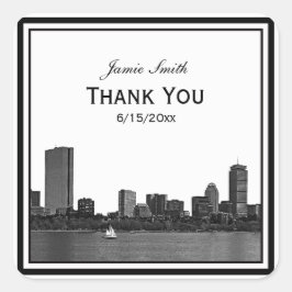 Pegatina Cuadrada Boston Skyline Enfrentado Gracias