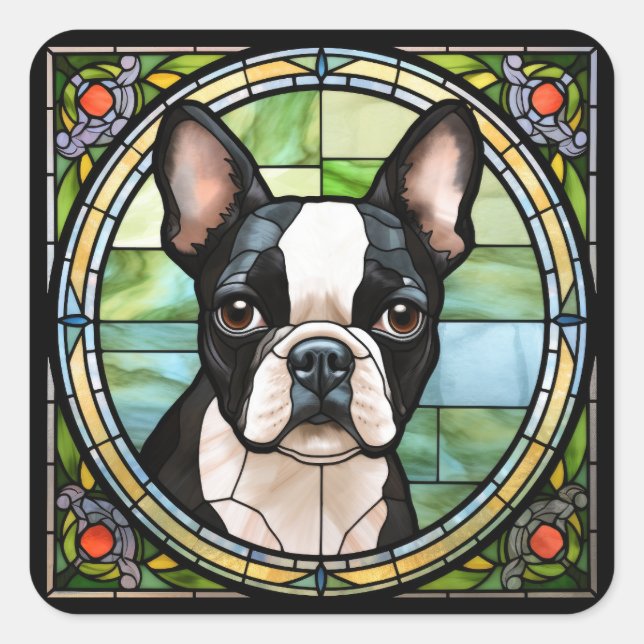 Pegatina Cuadrada Boston Terrier (Anverso)