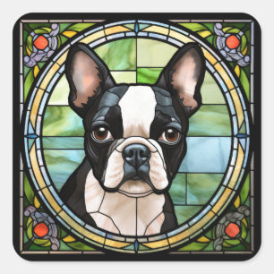 Pegatina Cuadrada Boston Terrier
