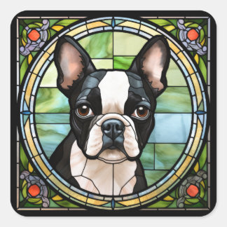 Pegatina Cuadrada Boston Terrier