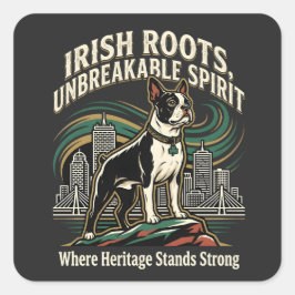 Pegatina Cuadrada Boston Terrier Irish Heritage Pride