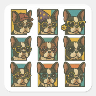 Pegatina Cuadrada Boston Terrier Trendsetters