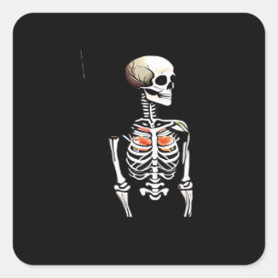 Pegatina Cuadrada Botánica - Skeleton De Vintage Whimsigoth Con Colo