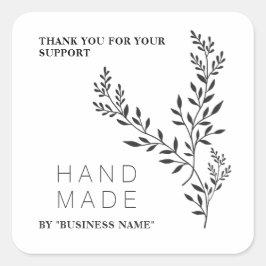 Pegatina Cuadrada Botanical Branches White Simple Handmade Business