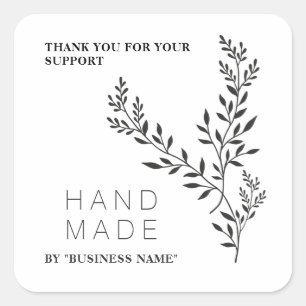 Pegatina Cuadrada Botanical Branches White Simple Handmade Business