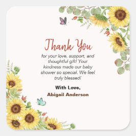 Pegatina Cuadrada Botanical Floral Flower Baby Shower Thank You Card
