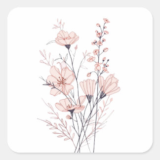 Pegatina Cuadrada Botanical Floral Illustration | Minimal Nature Aes
