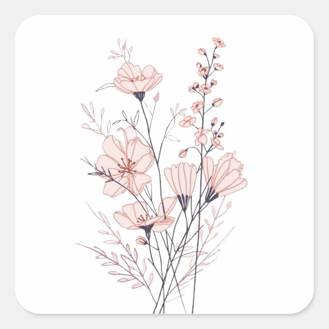 Pegatina Cuadrada Botanical Floral Illustration | Minimal Nature Aes (Anverso)