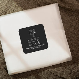 Pegatina Cuadrada Botánico simple negro Minimalista hecho a mano