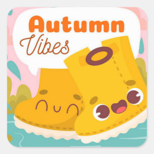 Pegatina Cuadrada Botas de lluvia de otoño Stickers