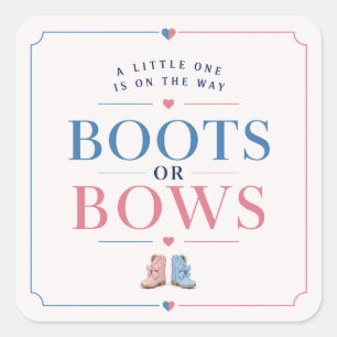 Pegatina Cuadrada ¿Botas o Lazos? Revelación de Género ¿Rosa o Azul?