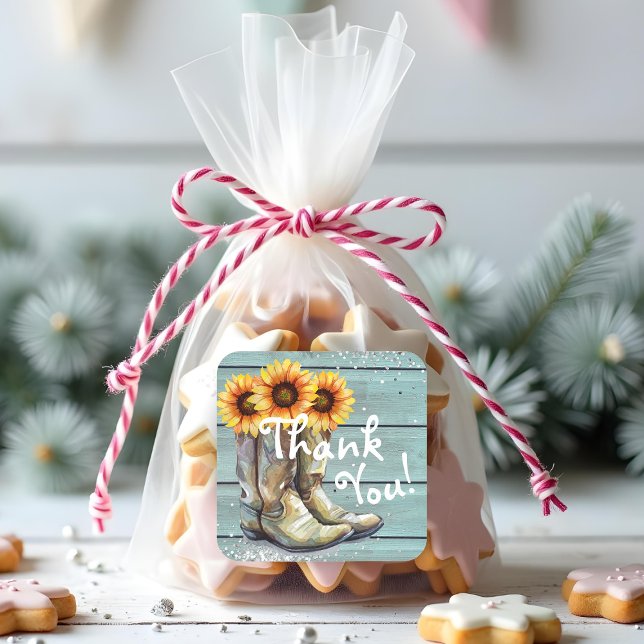 Pegatina Cuadrada Botas Vaqueras Rústicas De Girasoles Gracias (Subido por el creador)