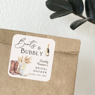 Pegatina Cuadrada Botas Y Burbujeante Boho Hierba De Pampas Ducha Nu