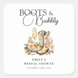 Pegatina Cuadrada Botas y Burbujeante Despedida de Soltera Western