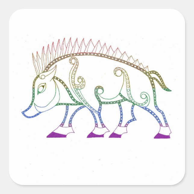 Pegatina Cuadrada Bote arcoiris (Anverso)