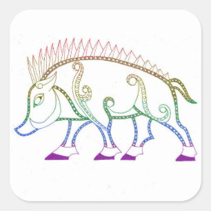 Pegatina Cuadrada Bote arcoiris