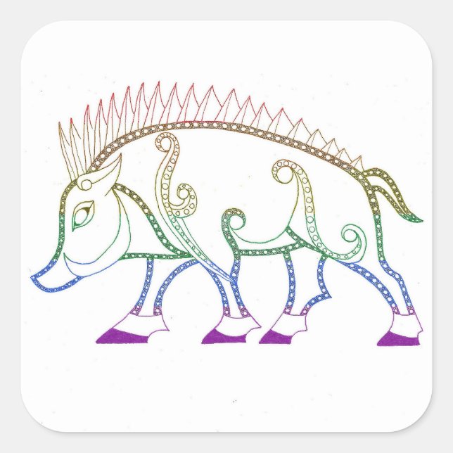 Pegatina Cuadrada Bote arcoiris (Anverso)