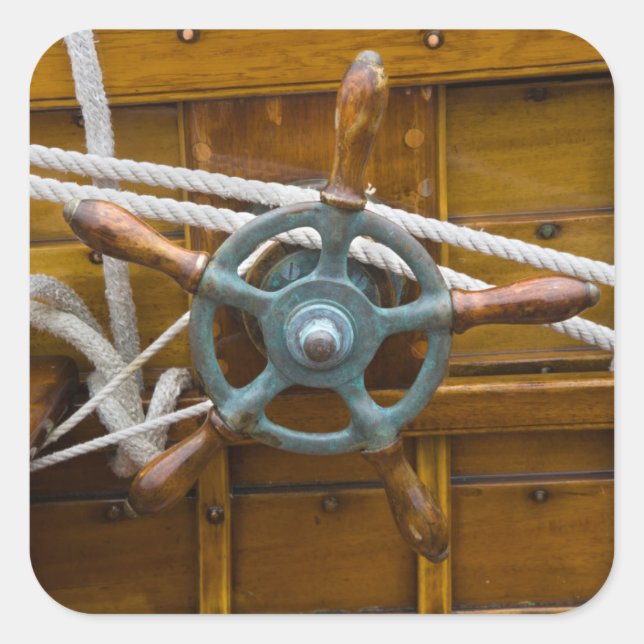 Pegatina Cuadrada Bote de madera antigua (Anverso)