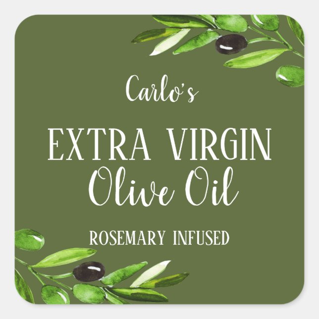Pegatina Cuadrada Botella de aceite de oliva virgen extra (Anverso)