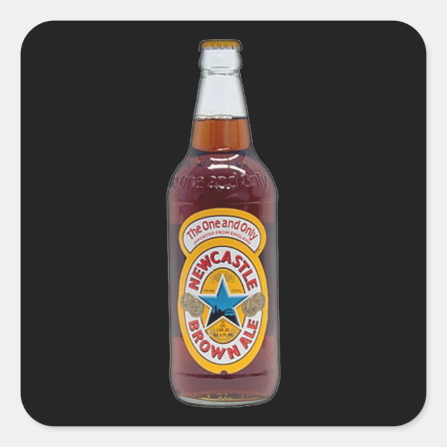 Pegatina Cuadrada Botella De Ale Marrón (Anverso)