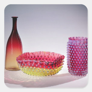 Pegatina Cuadrada Botella de Amberina, Nueva Inglaterra Glass