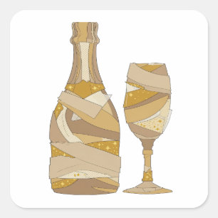 Pegatina Cuadrada Botella de champán gris cuadrado y arte de manuali