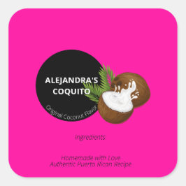 Pegatina Cuadrada Botella de Coquito de Coco Rosa Brillante y Vibran