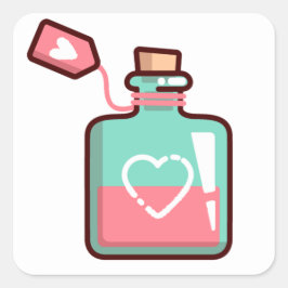 Pegatina Cuadrada Botella de Corazones de Poción de Amor