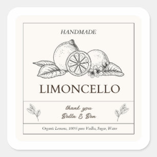 Pegatina Cuadrada Botella de Limoncello, Boda de limón artesanal mod