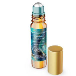 Pegatina Cuadrada Botella verde azulada de rollo perfume de mármol a