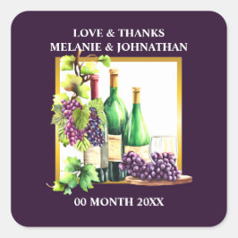 Pegatina Cuadrada Botellas acuáticas uvas lapis moda de la bodega