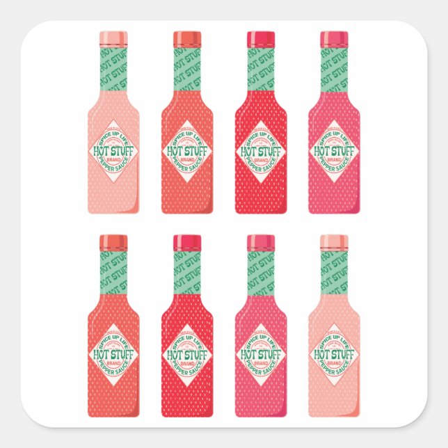 Pegatina Cuadrada Botellas de Salsa Caliente Cosas Calientes Regalo  (Anverso)