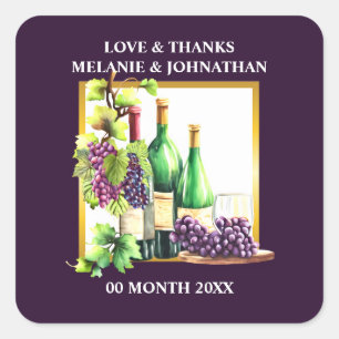 Pegatina Cuadrada Botellas de vino acuarela uvas lapislázuli bodega 