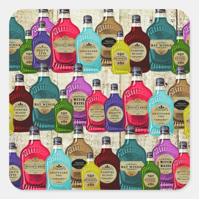Pegatina Cuadrada Botellas Tónicas de la poción mágica del hombre de (Anverso)